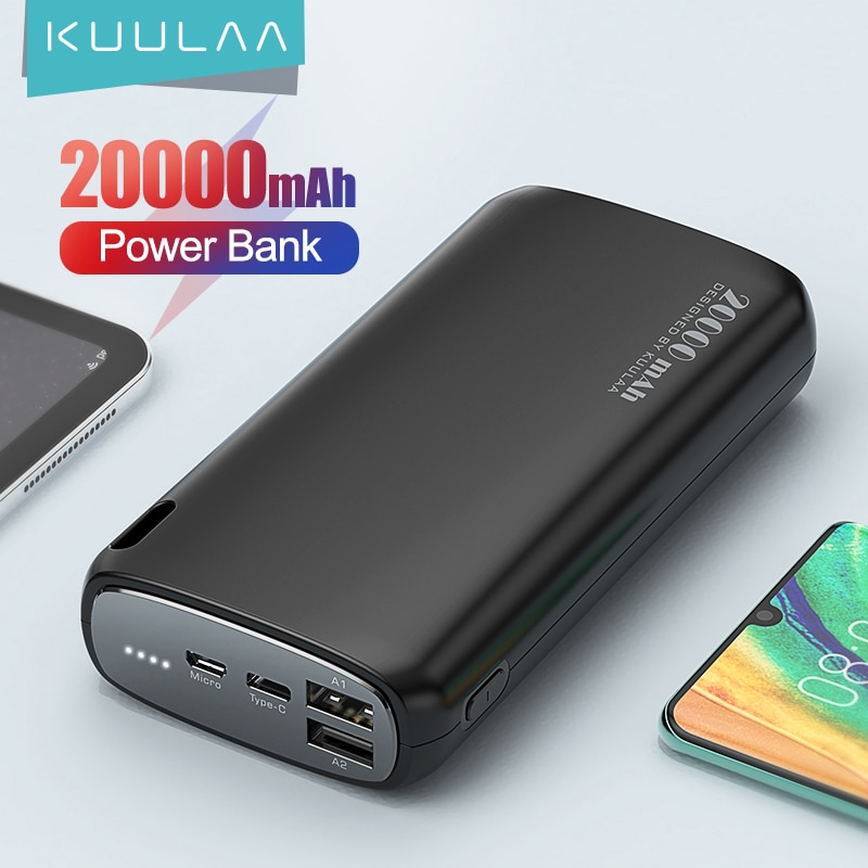 KUULAA Power Bank 20000mAh Portable Charging Poverbank Mobile Phone External Battery Charger Powerbank 20000 mAh for Xiaomi Mi