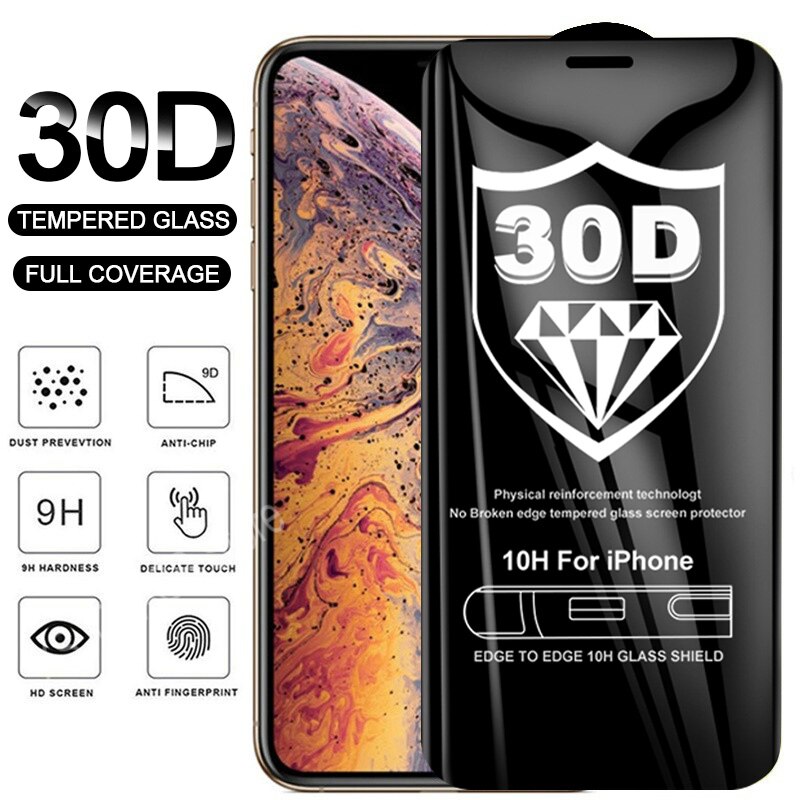 30D Full Cover Protective Glass For iPhone X XR 11 12 PRO MAX Tempered Glass On iPhone 7 8 SE 2020 Screen Protector Curved Edge