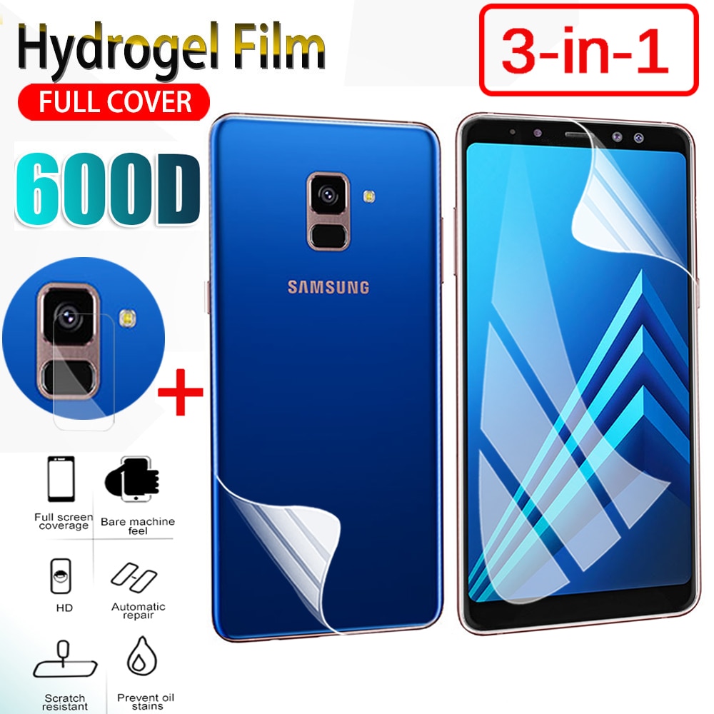 3-in-1 Hydrogel Film Screen Protector and Camera Lens Film For Samsung Galaxy A8 plus 2018 A7 2018 Phone front back protect Film