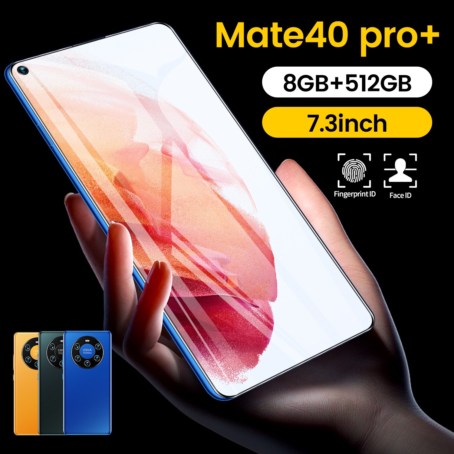 HUAWE 5G Mate40 Pro+ Global Version 6800mAh 12GB 512GB 7.3Inch Smartphone Full Screen Deca Core 4G LTE Network Mobile Phone