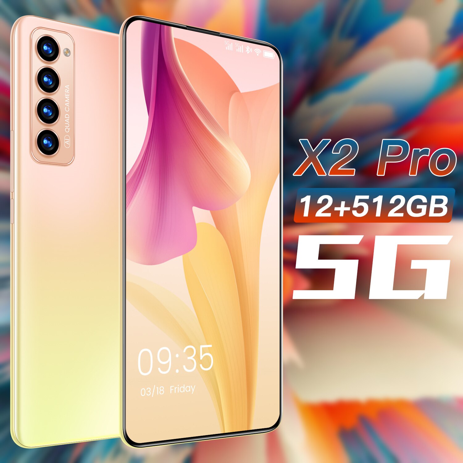 New Arrival X2 Pro 12GB+512GB 16+28MP 7.3 Inch Big Screen Smart Phone 5G Network 1440*3440 MTK6797 Face ID 5000mAh Andriod Phone