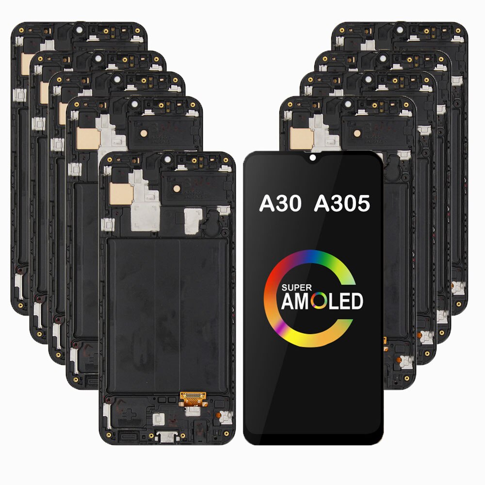 Lot 10 Pcs AMOLED For Samsung Galaxy A50 A30 A30S LCD Display Touch Screen Digitizer Frame For Samsung A305 A505 A307 lcd