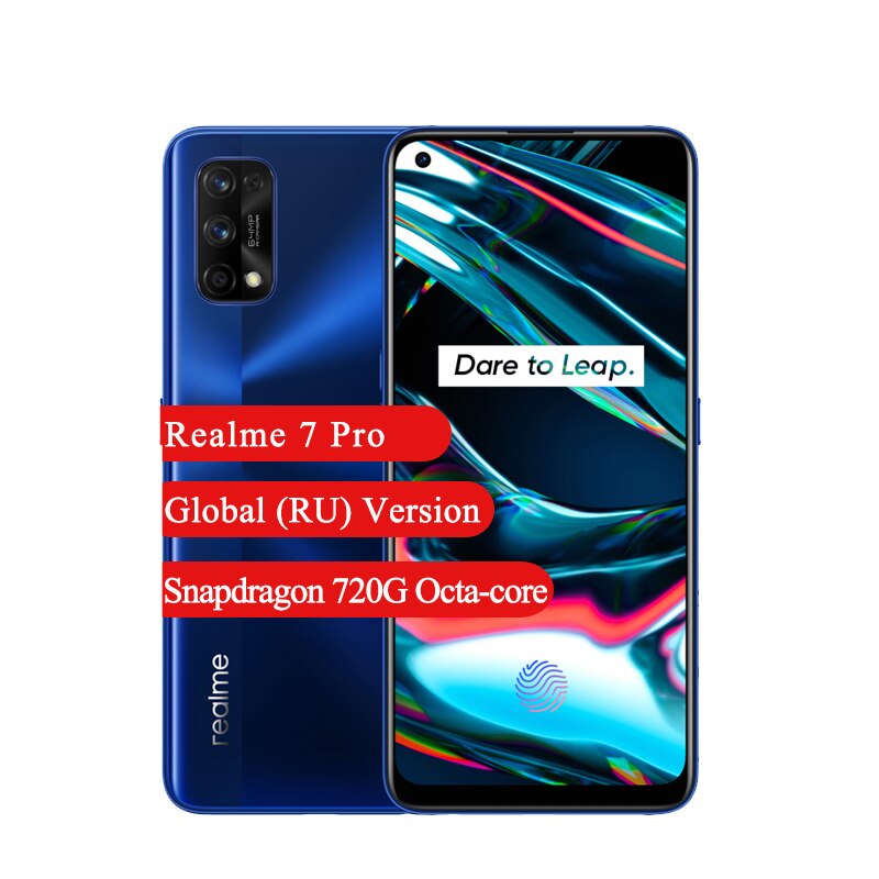 Realme 7 Pro Cellphone 8GB 128GB 6.4 Inch FHD+ Fullscreen 64MP Quad Camera Snapdragon 720G Octa-core 4500mAh Mobile Phone