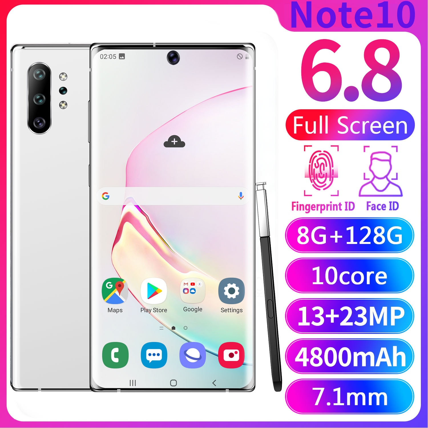 Note10 Pro Hua We 13+23MP Camera 8 128GB Smartphone Global 4G LTE 6.8 Inch Mobile Phone 4800mAh 10 Core Cellphone Android 9.1