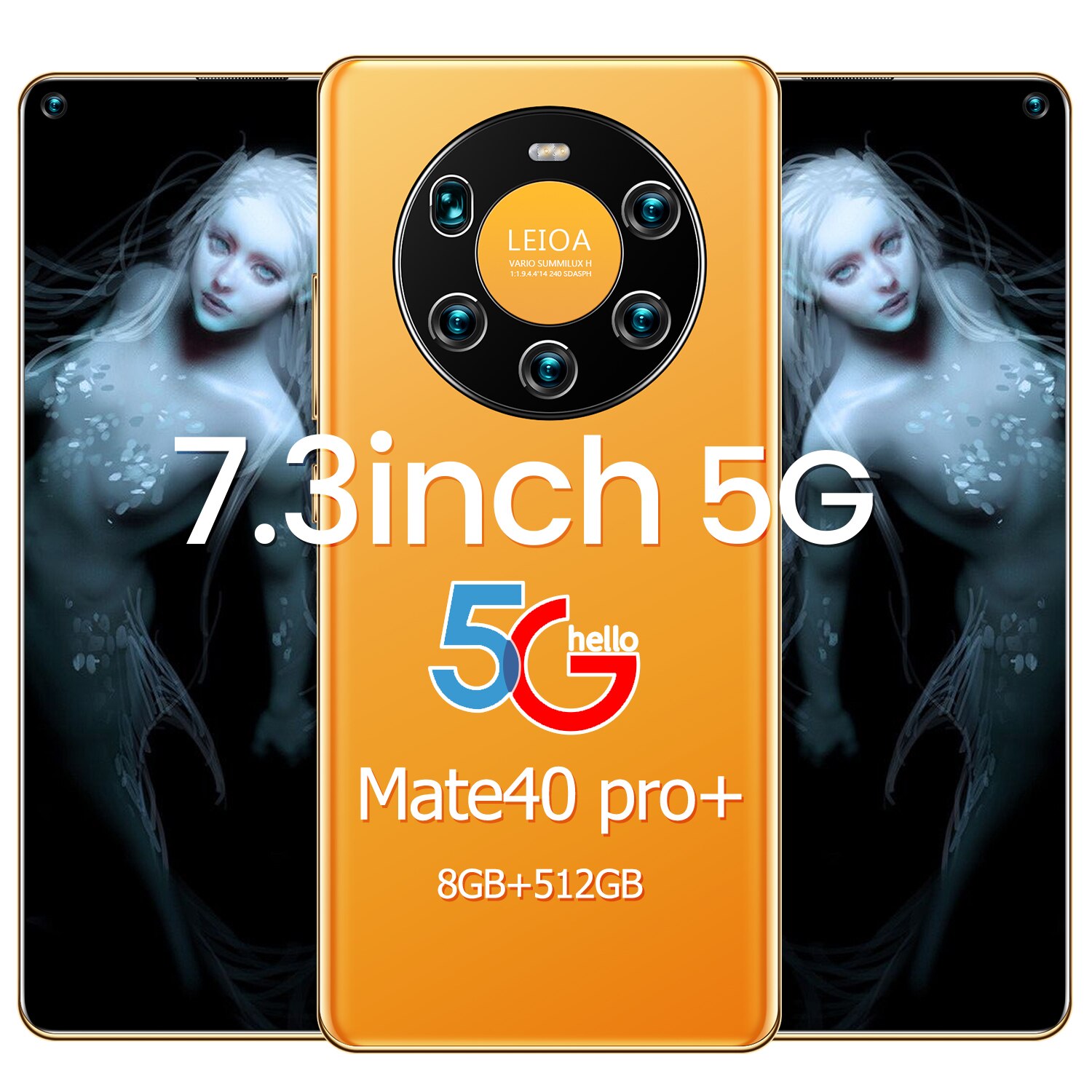 New Arrival Smartphone Mate40 Pro+ 7.3Inch Full Screen MTK6889 10Core 8+512G 5G Network 6800MAH Face Fingerprint ID 16+32MP