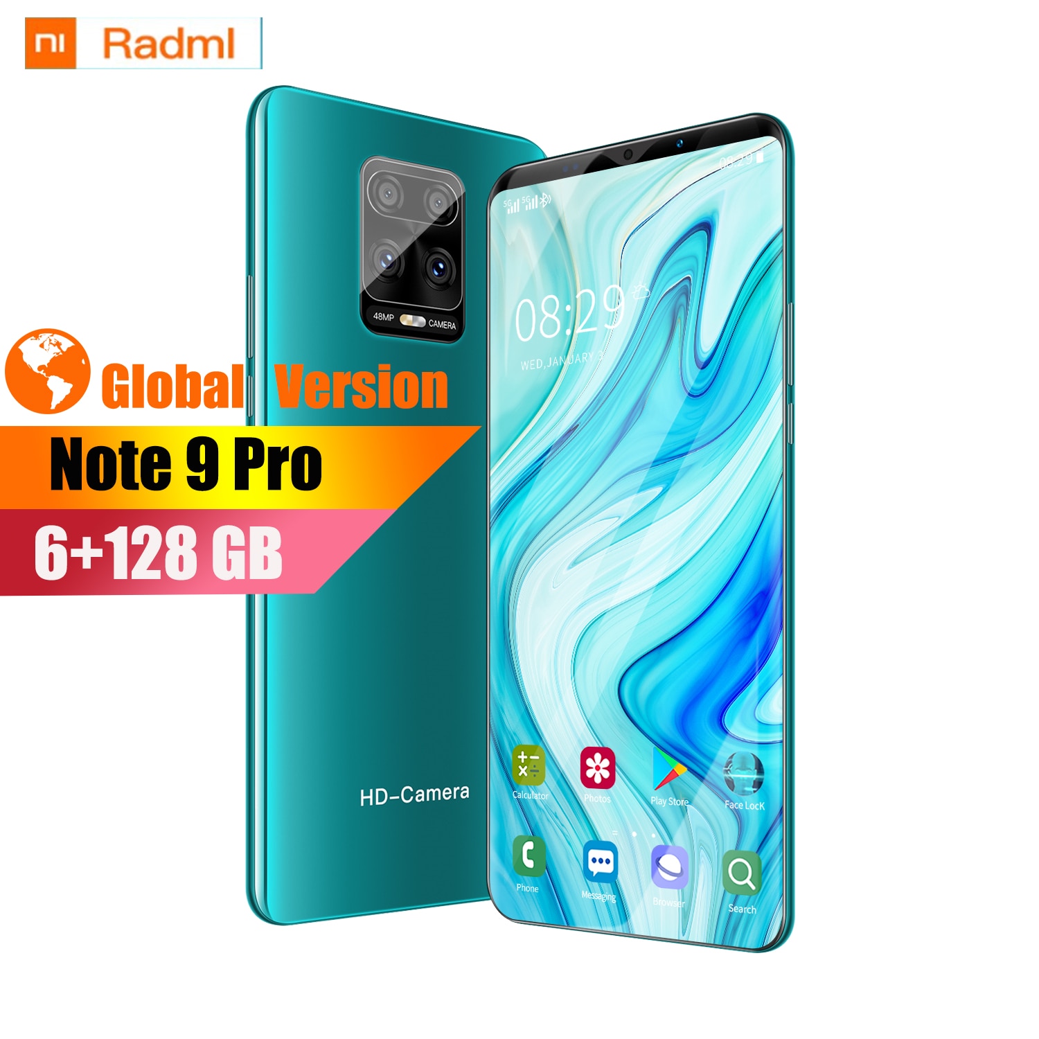 Radmi Note 9 Pro 6GB+128GB smartphones andorid 10 phone 6.1inch mobile phones Global version cellphones Face ID Dual SIM