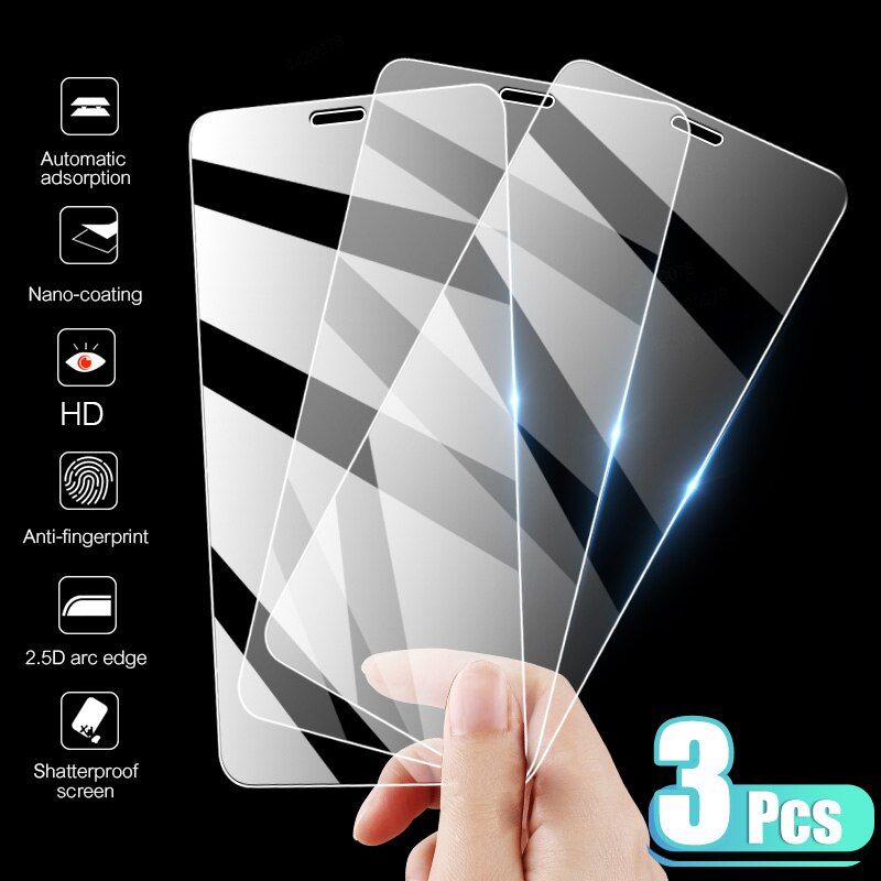 3PCS Full Cover Tempered Glass On the For iPhone 7 8 6 6s Plus X Screen Protector On iPhone X XR XS MAX SE 5 5s 11 12 Pro Glass