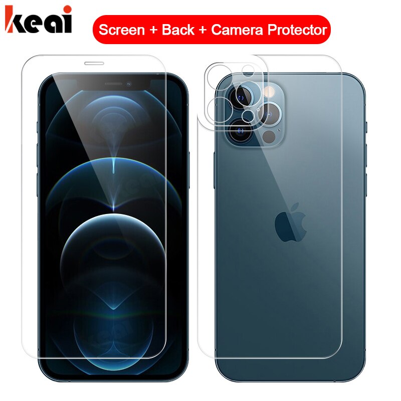 3-in-1 Full Cover For iPhone 12 Pro MAX mini Screen Protector Back Tempered Glass On For iPhone 11 Pro XS Max X Camera Lens Film