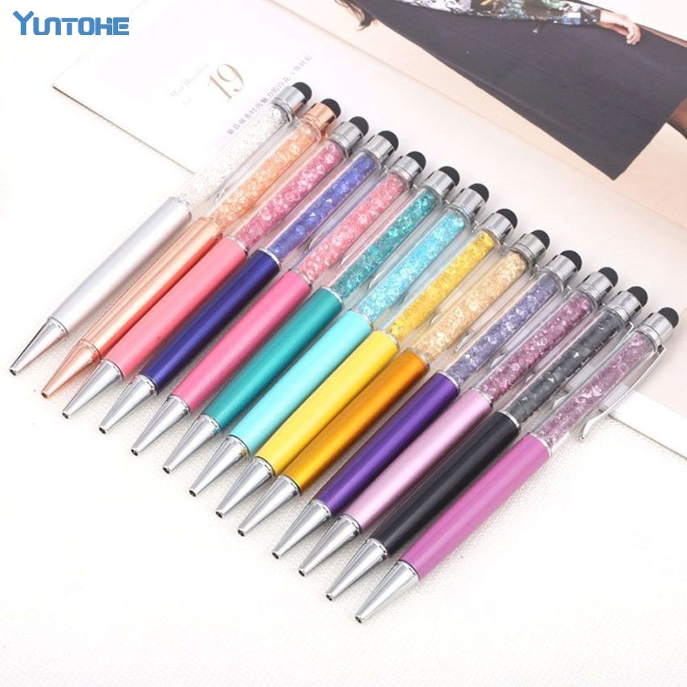 Wholesale - Luxury Diamond Crystal 2 in 1 Touch Screen Capacitive Stylus Ball Pen For Mobile Phone PC Tablet iPad 500pcs/lot