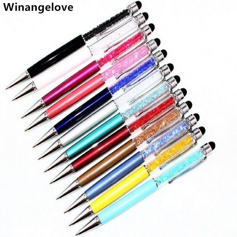 Winangelove 200pcs 2 in 1 colorful Crystal Diamonds Capacitive Touch Metal Stylus Ball Pen Clip Design for iPhone Tablet