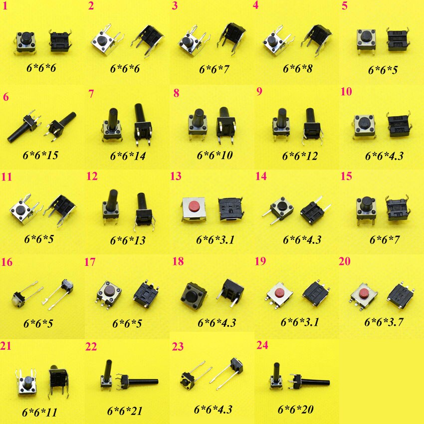 cltgxdd AJ1-12 6*6 Tact Switch Tactile Push Button Switch Kit Height: 4.3MM~15MM DIP4 Tact switch 6x6