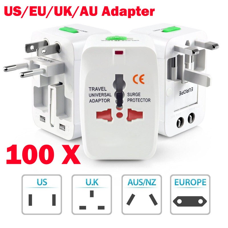 100pcs Universal International Travel Adapter All in One AC Power Wall Charger Adaptor with US EU UK AU Converter Plug