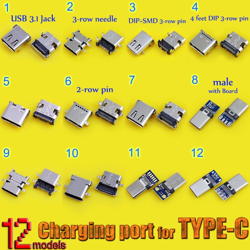 12models High speed data interface micro 3.1 usb DIY Type-C USB 3.1 Type C mother Socket Connector Charge Dock port Plug