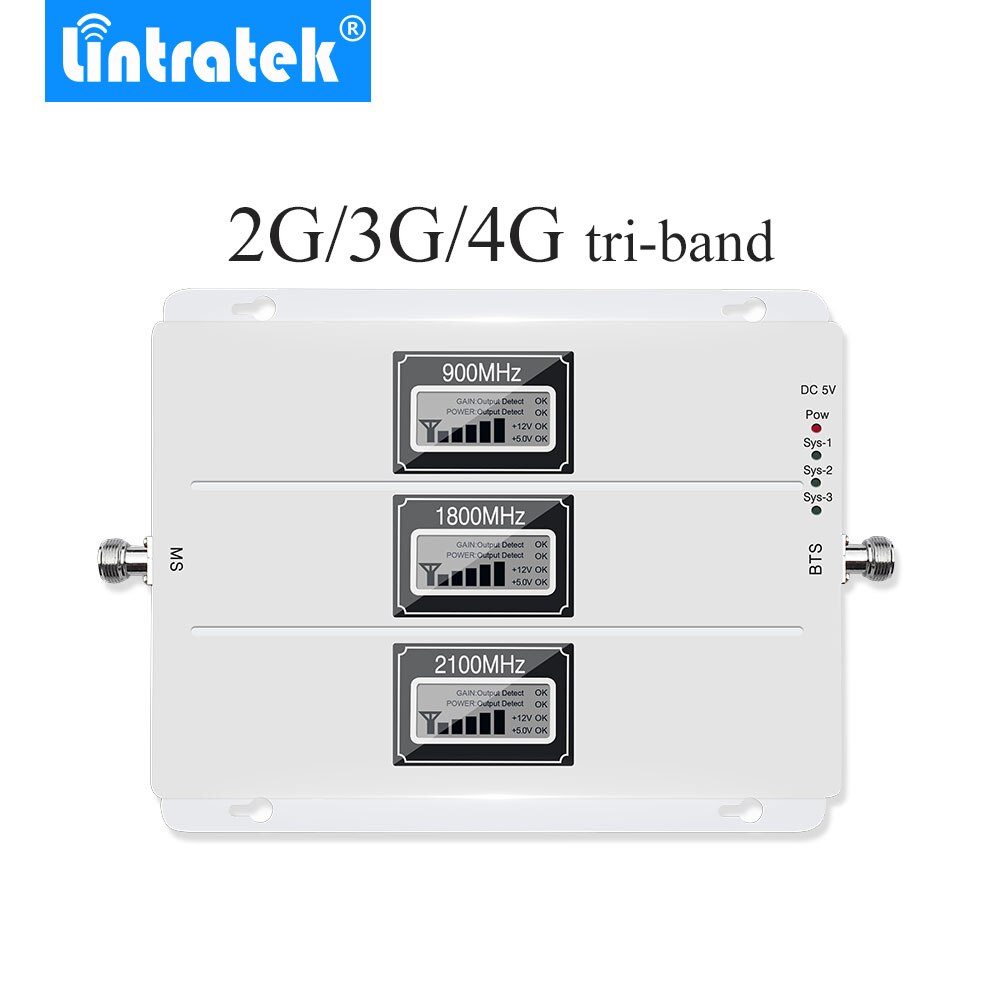 Lintratek 2G 3G 4G AGC Signal Repeater 900MHz UMTS 2100MHz LTE 1800MHz Tri Band LCDs Cell Phone Signal Booster Amplifier NEW @