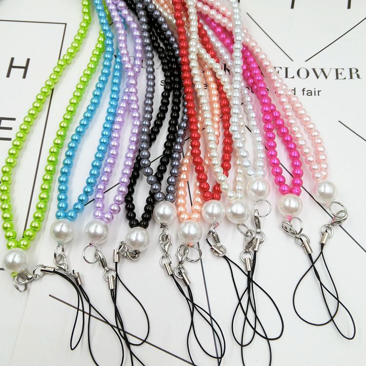 Artificial Pearls Beaded Phone Neck Lanyard For Keys Cell Phone Mobile Belt Hang Chain Key ID PASS Card Keychian Straps