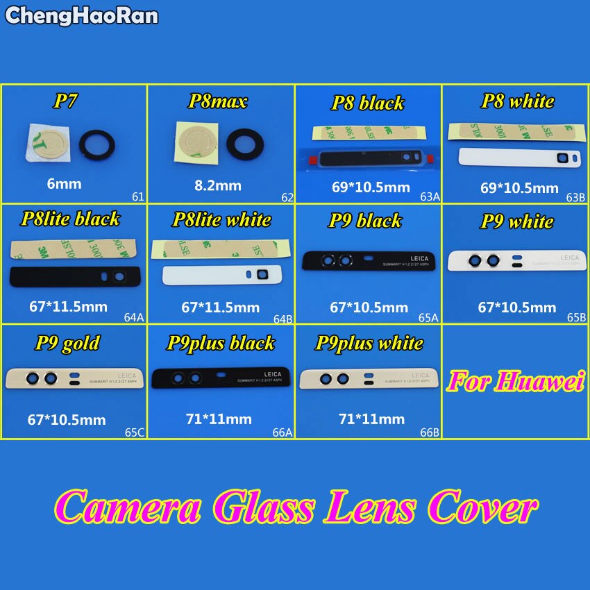 ChengHanRan New Rear Top Camera Glass Lens Cover For Huawei Ascend P7 P8max P8 P8 Lite P9 P9plus Repair Parts ( With Adhesive )