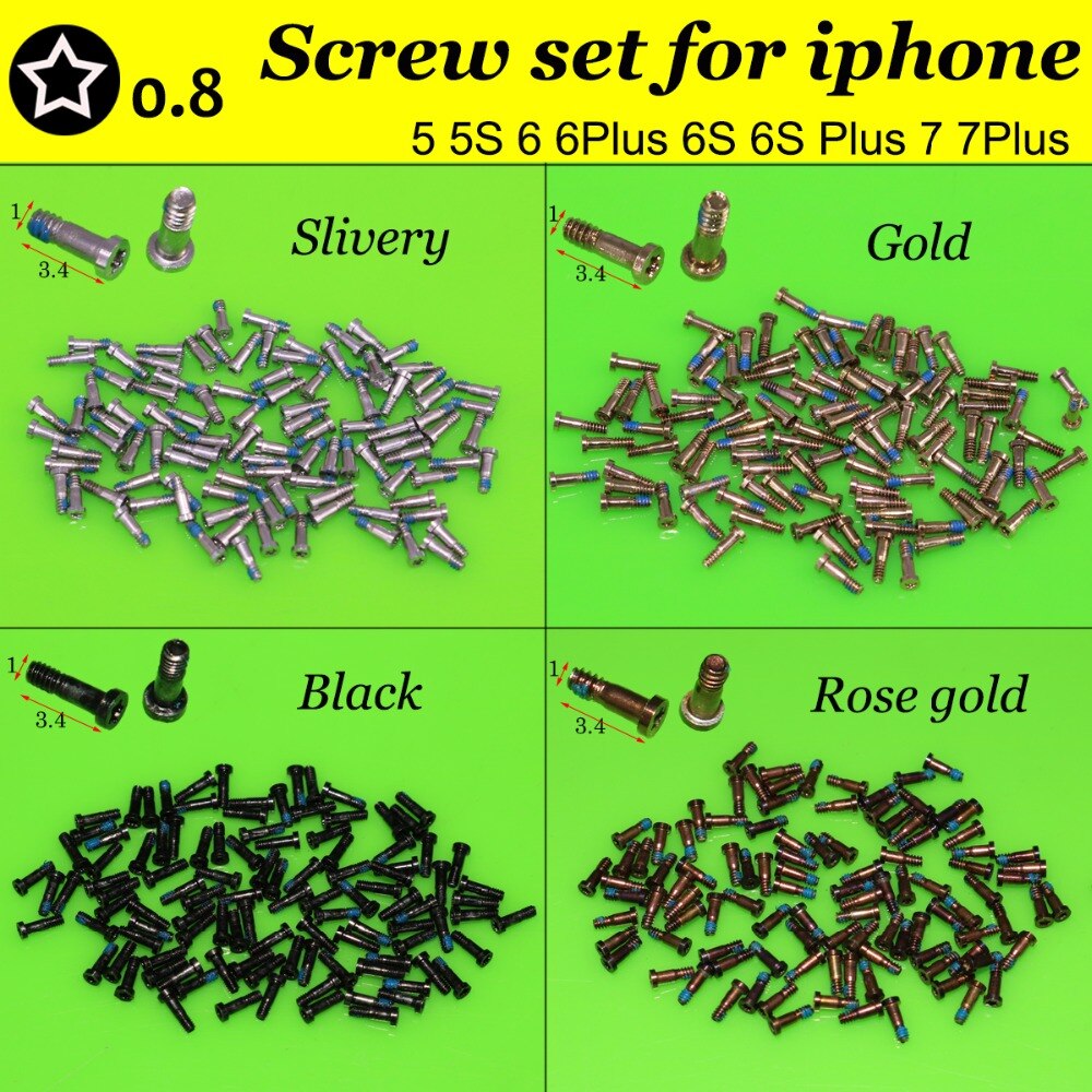 YuXi New 5 point star bottom screw replacement for iphone 7 7Plus 5 5S 6 6Plus 6SP Silver/Black/Gold/Rose gold