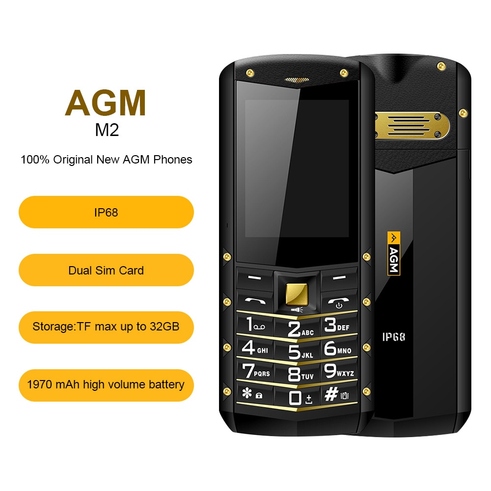 (Multi Languages)AGM M2 2.4" Rugged Phone Dual SIM Rear 0.3MP Outdoor Featured Phone IP68 Waterproof Shockproof Flashlight