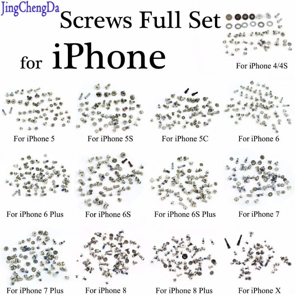 JCD Screws Full Screw Set Repair bolt Complete Kit Repair Parts for iPhone 4 4S 5C 5S 5G 6G 6s 7 7plus 8 8 Plus X