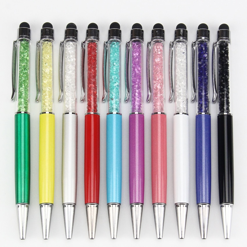 Luxury Diamond Crystal 2 in 1 Touch Screen Rhinestones Capacitive Stylus Ball Pen For Mobile Phone PC Tablet iPad 300 pcs/lot