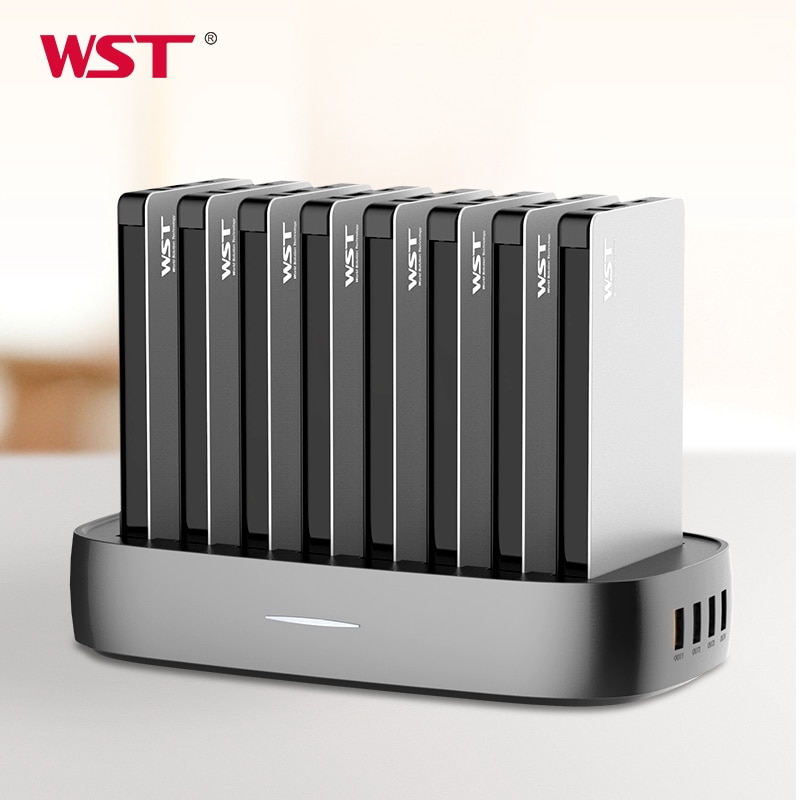 WST Power Bank Station 8PCS 8000mAh Multiple Power Bank with Built in Charging Cables Type C for Family Public Business