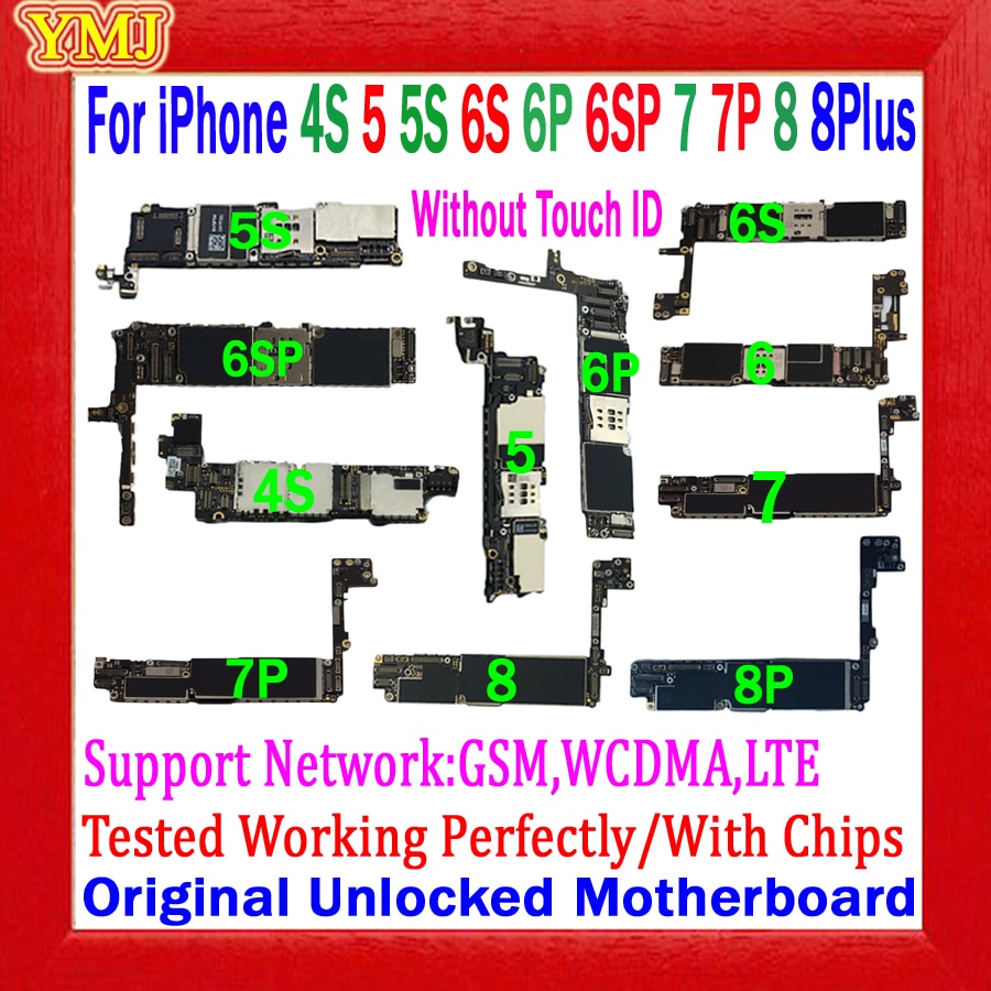 100% Original Unlocked For iphone 6 6s 7 8 Plus 5 5s 4S Motherboard For iphone 6s Plus 7 Plus 8 Logic Board With IOS+full Chips