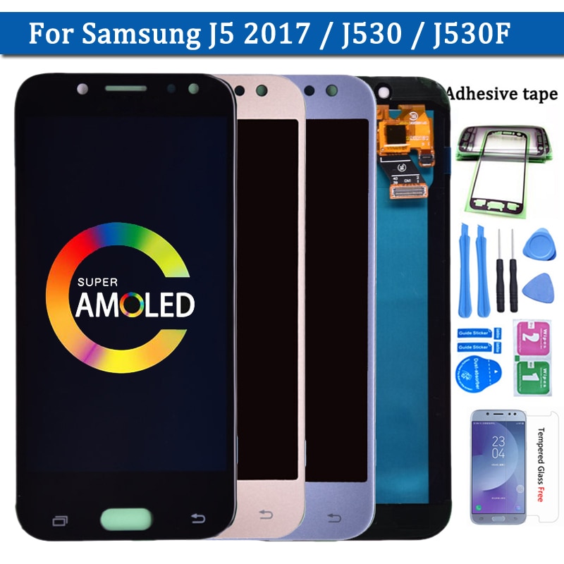 100% Super Amoled LCD For Samsung Galaxy J5 2017 J530 J530F AMOLED LCD Display Touch Screen Digitizer Assembly free shipping