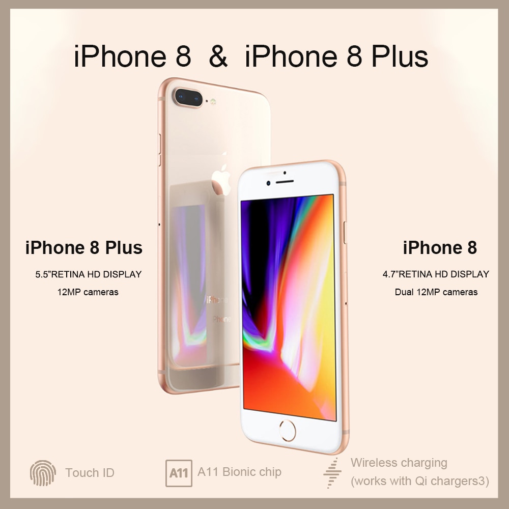 Unlocked New Original Apple iPhone 8/8 Plus TouchID 4G LTE iOS 12MP Camera 4.7/5.5" Retina HD Display Wireless Smart Phone