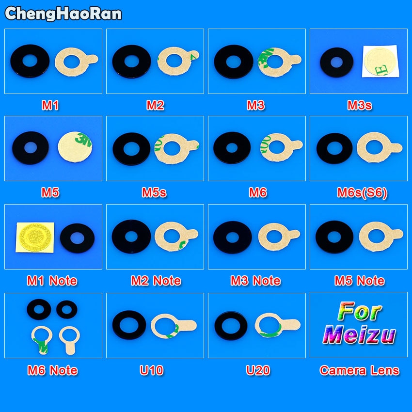 ChengHaoRan Camera Glass For Meizu M1 M2 M3 M3s M5 M5S M6 Note S6 U10 U20 Rear Back Camera Lens Glass + Sticker Repair Parts