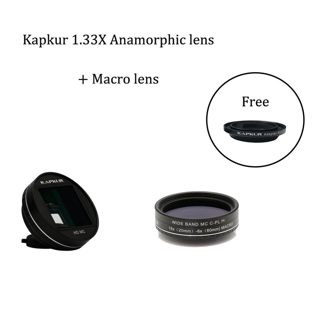 Kapkur 1.33X ananorphic lens + 18X macro lens kits with one phone case for video taking and 2cm-6cm close shoot