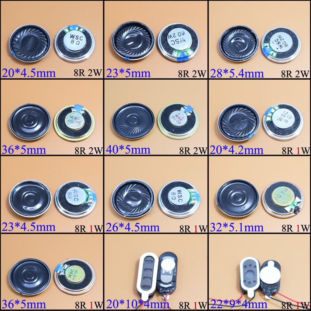 YuXi 8 Ohm 2W 1W 8R 1/2W 20mm 22mm 23mm 26mm 28mm 32mm 36mm 40mm Diameter Loudspeaker Loud Speaker