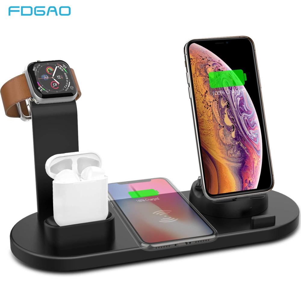 FDGAO 4 in 1 Wireless Charging Stand For Apple Watch 6 5 4 3 iPhone 12 11 X XS XR 8 Airpods Pro 10W Qi Fast Charger Dock Station