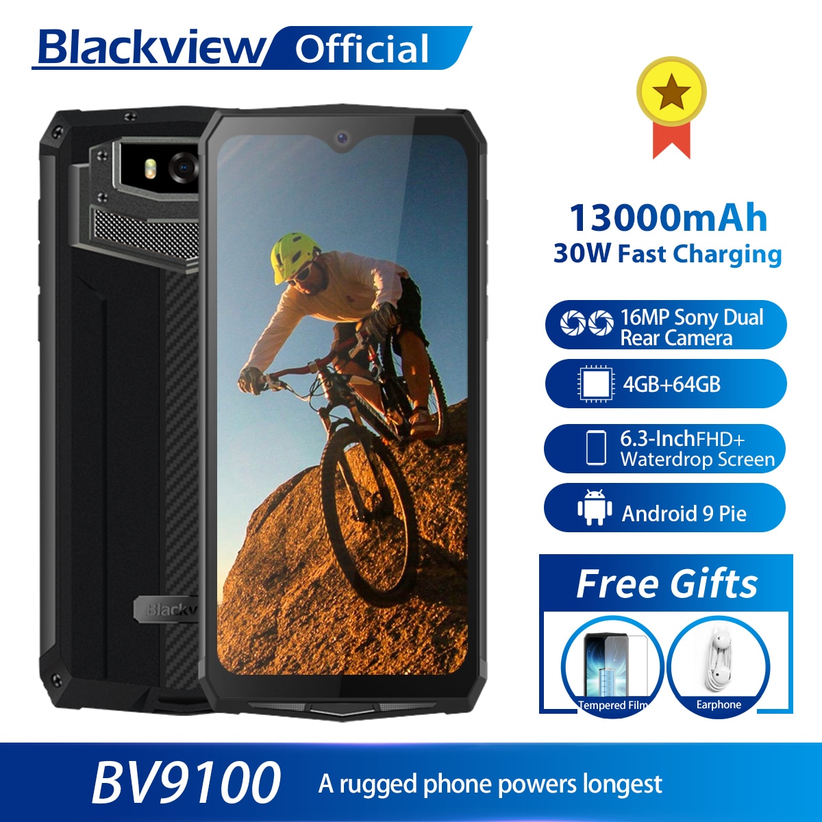 Original Blackview BV9100 13000mAh Waterproof Rugged Smartphone Helio P35 4GB+64GB Android 9.0 Mobile Phone 30W Fast Charge