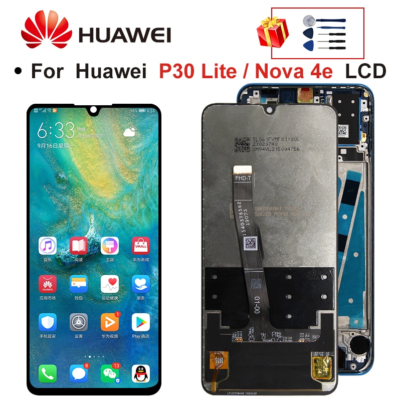 2312*1080 Original LCD With Frame For HUAWEI P30 Lite LCD Display Screen For HUAWEI P30 Lite Screen Nova 4e MAR-LX1 LX2 AL01