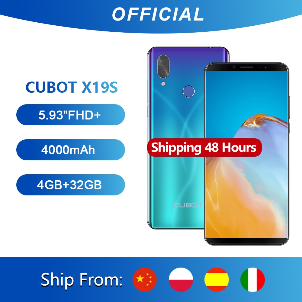 Cubot X19 S Smartphone Helio P23 Octa-Core Dual Camera 16MP 5.93" 2160*1080 FHD+ Face ID 4000mAh Big Battery 4GB+32GB 4G LTE