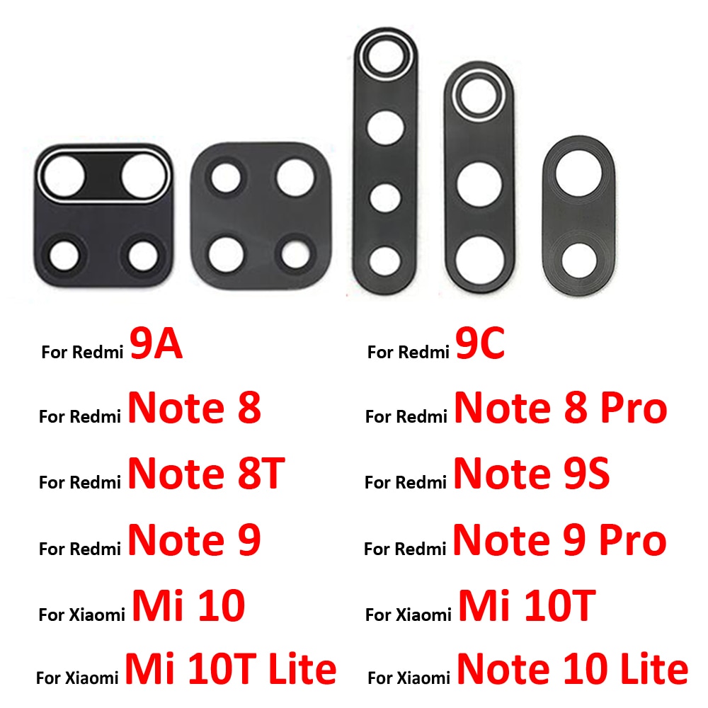 2Pcs Rear Back Camera Glass Lens For Xiaomi Redmi Note 8 Pro 7 9 9S Pro Max 8T 9A 9C / Mi Note 10 10T Pro Lite With Adhesive