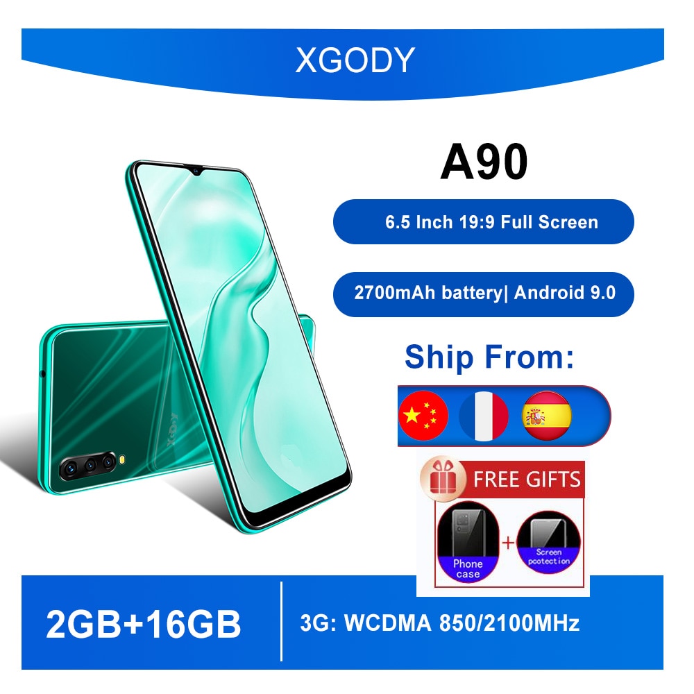 XGODY Original Smartphone Android 9.0 6.5 Inch 19:9 Full Screen MTK6580 Quad Core 2GB 16GB Cell Phone 3G 2700mAh Mobile Phones