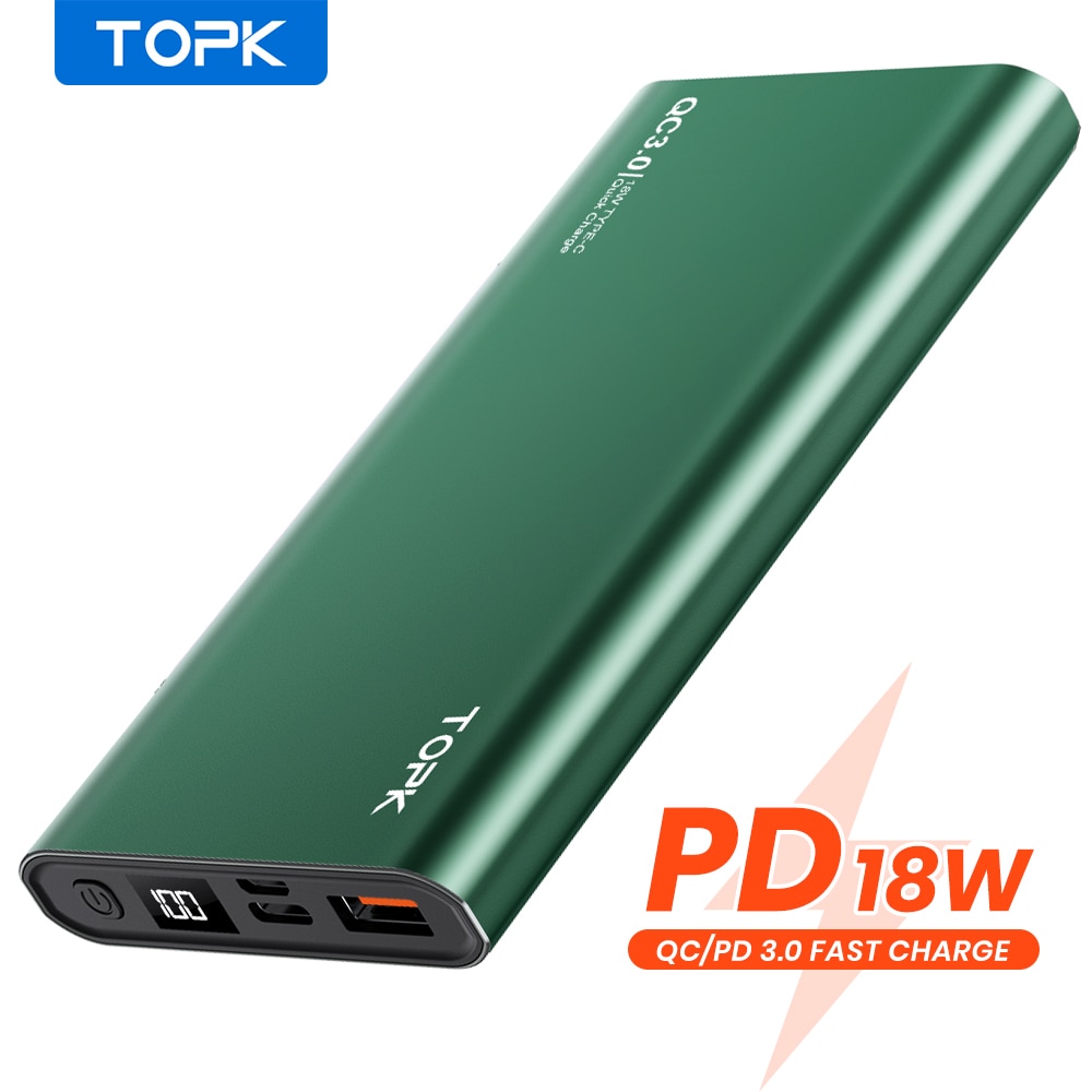 TOPK Power Bank 10000mAh Portable Charger LED External Battery PowerBank PD Two-way Fast Charging PoverBank for iPhone Xiaomi mi