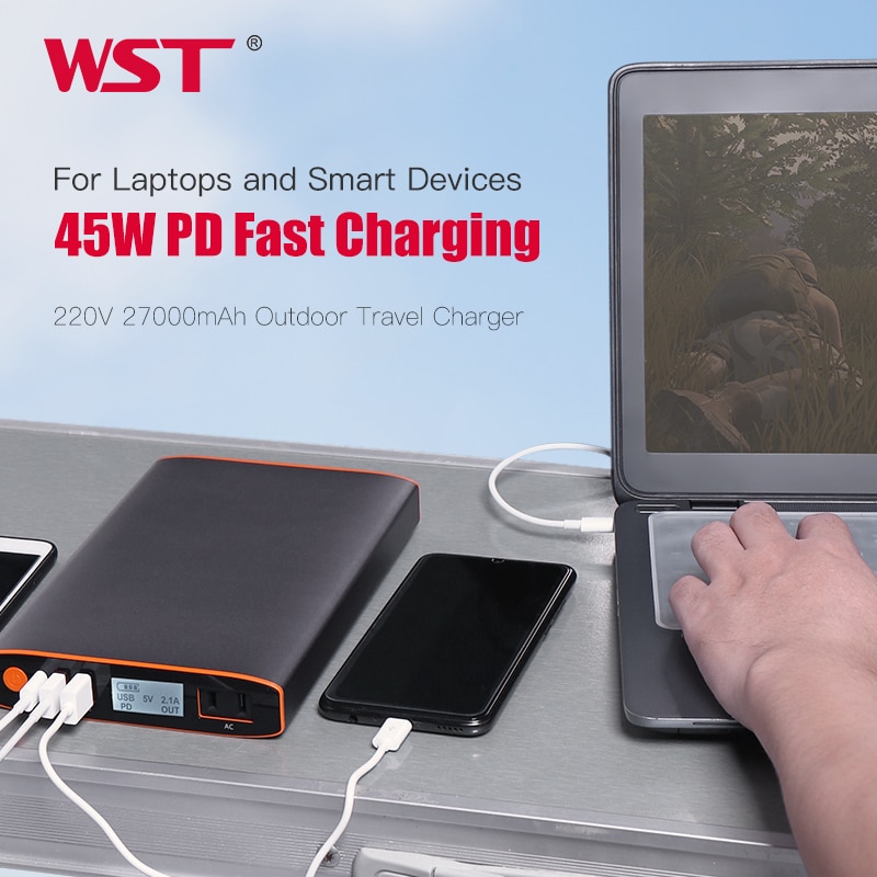 27000mAh Big Capacity Laptop Power Bank Charger with AC 45W Fast Charging Portable Charger for Notebook Laptop Camping Outdoor