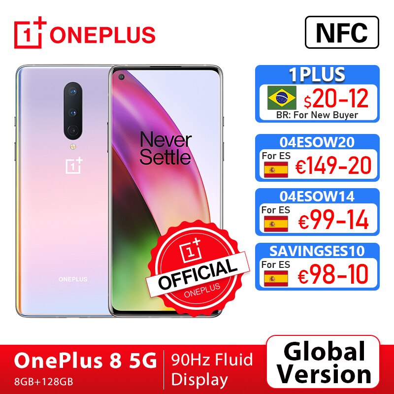 Global Version OnePlus 8 5G Smartphone 8GB 128GB Snapdragon 865 6.55'' 90Hz Fluid Display 48MP Triple OnePlus Official Store NFC