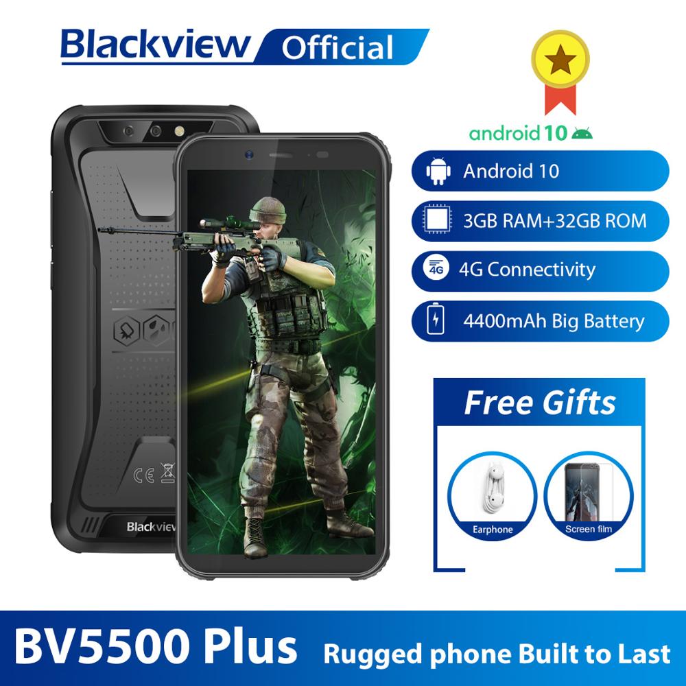 Blackview 2020 BV5500 Plus Rugged Smartphone IP68 Waterproof 3GB+32GB Android 10.0 Cellphone 5.5" Screen 4400mAh 4G Mobile Phone