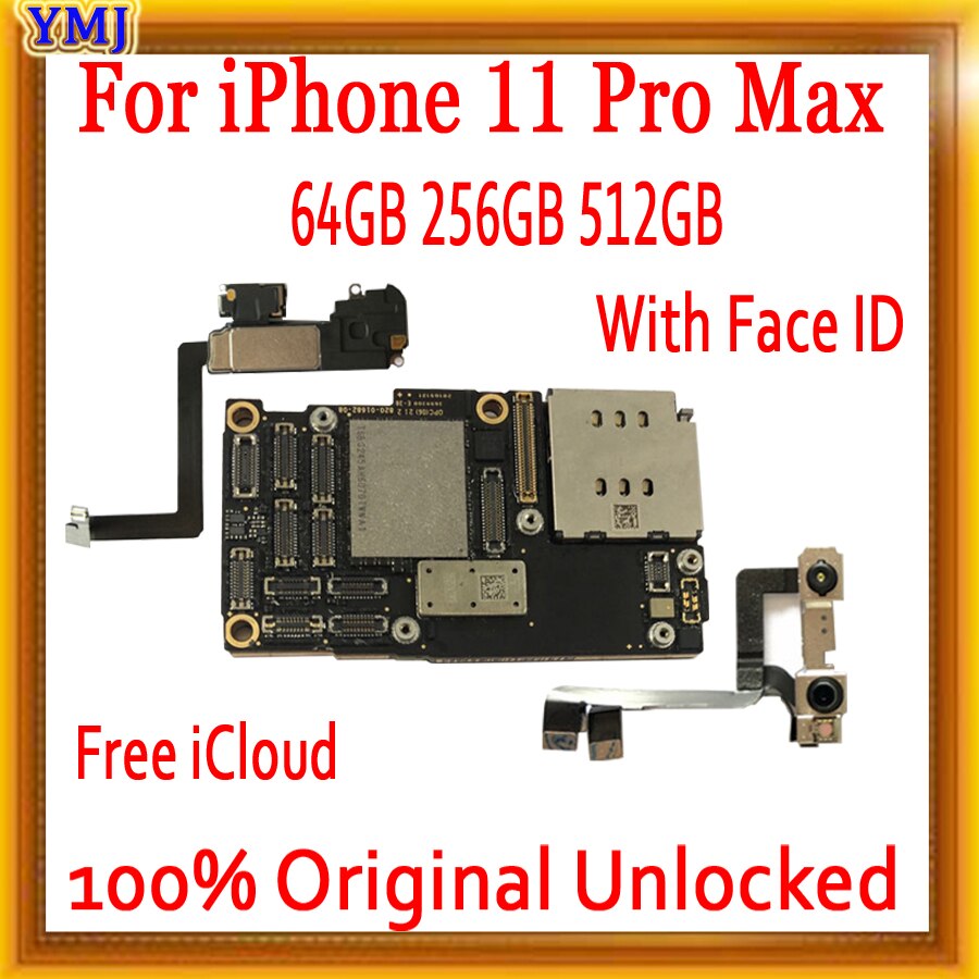 With Face ID for iPhone 11 pro max Motherboard unlocked,100% Original for iphone 11 PRO MAX Logic board Update Support LTE 4G