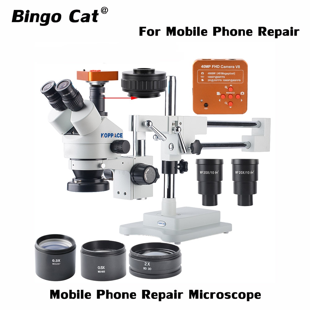 KOPPACE 40 MP,2.1X-180X Microscope,60FPS,HDMI Industry Microscope Camera,Mobile Phone Repair Microscope,144 LED Ring Light