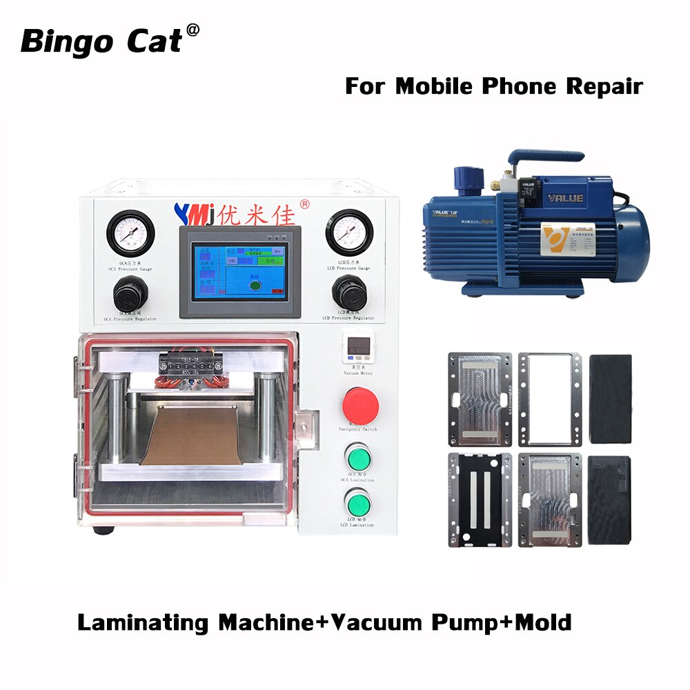 YMJ Newest Mini Portable Laminating Machine Glass OCA LCD Vacuum Lamination Machine For Edge Flat Mobile Phone Repair