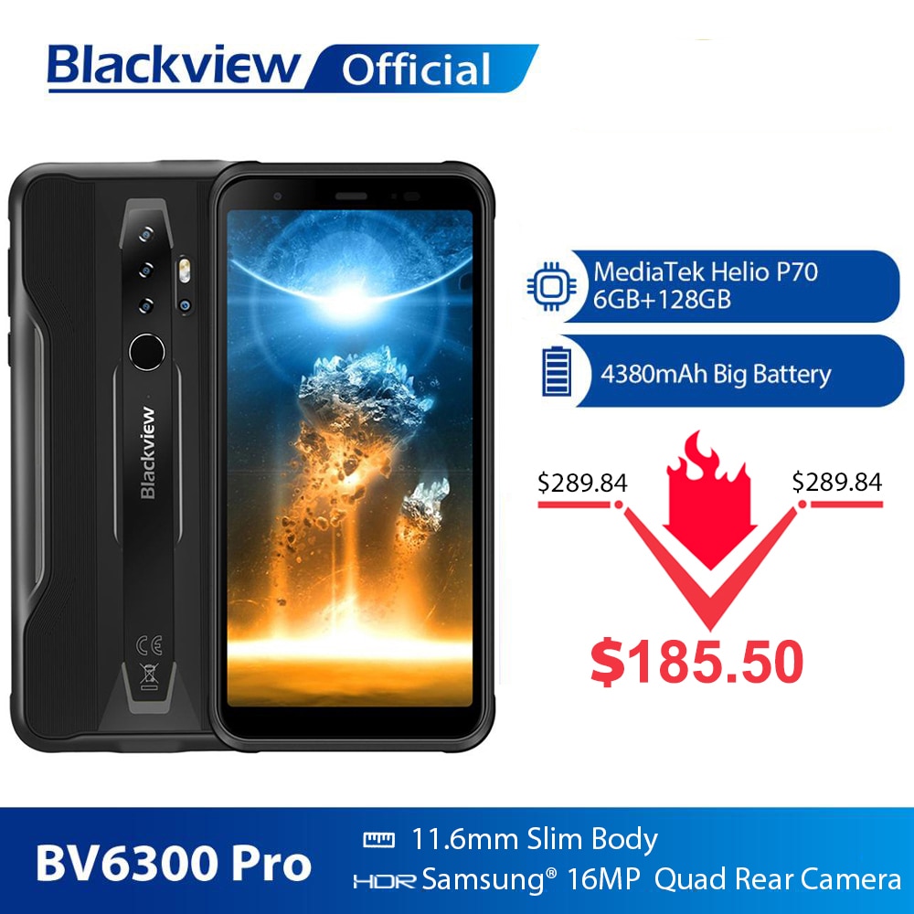 BLACKVIEW BV6300 Pro Helio P70 6GB+128GB Smartphone 4380mAh Android 10 Mobile Phone Quad Camere NFC IP68 Waterproof Rugged Phone