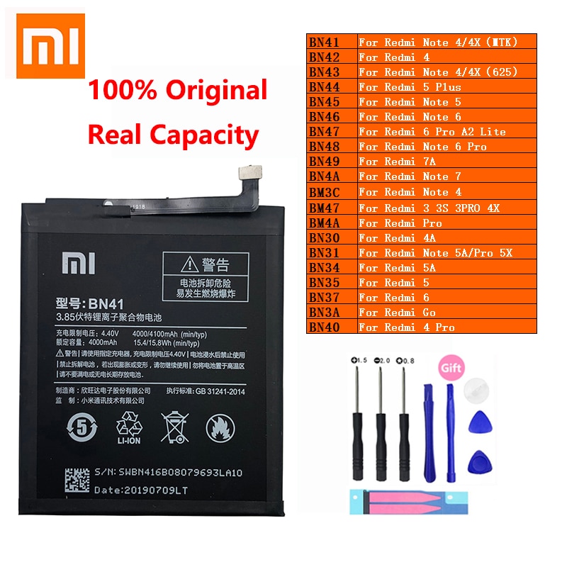 XiaoMi Phone Battery Redmi Hongmi Note 3 3S 4 4A 4X 5 5A 5X 6 6 7 7A Go Pro Plus A2 Lite BN41 BN31 BM47 Replacement Batteries