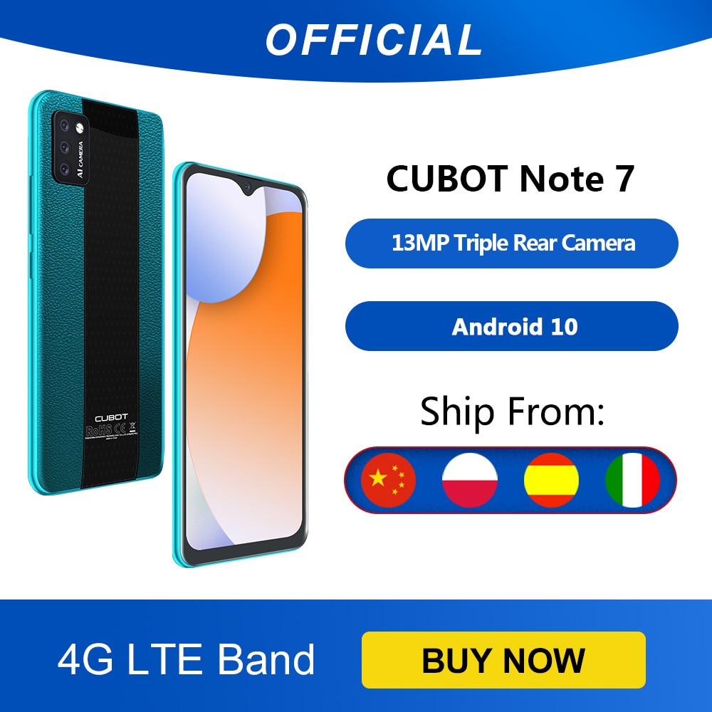 Cubot Note 7 Smartphone Triple Camera 13MP 4G LTE 5.5 Inch Screen 3100mAh Android 10 Dual SIM Card mobile phone Face Unlock