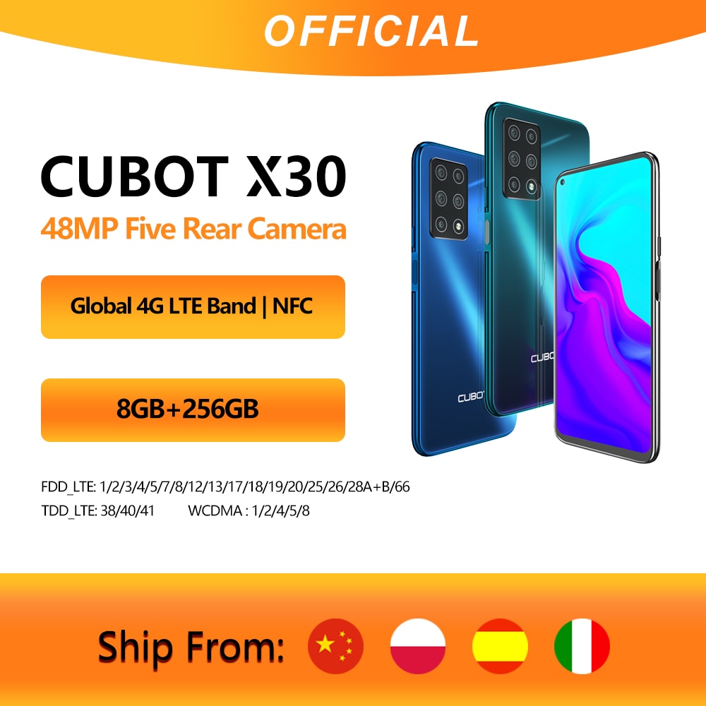 Cubot X30 Cellphone Global Version 48MP Five Camera 32MP Selfie 8GB 256GB NFC 6.4" Fullview Display Android 10 Celular 4G LTE