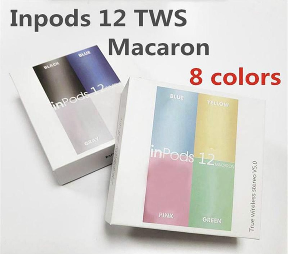 50pcs/lot Inpods12 TWS Bluetooth Headphones Wireless Earphones Touch Control Headset Macaron Double Earbuds with Charging Box