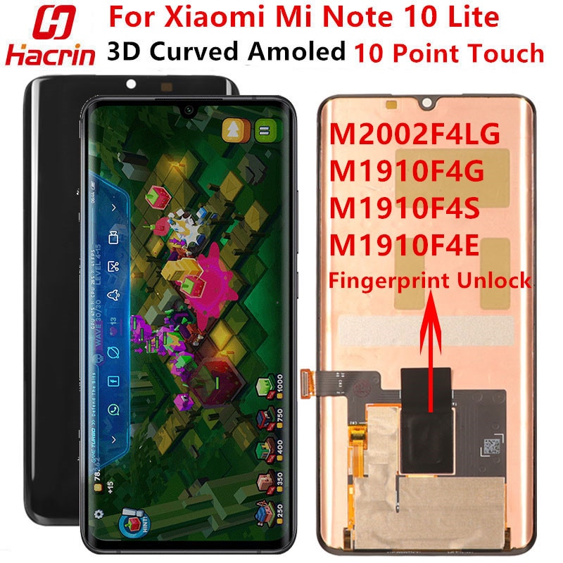 AMOLED Screen For Xiaomi Mi Note 10 Lite Display Screen Original Lcd Display+Touch Screen With Fingerprint For mi note 10 Lite